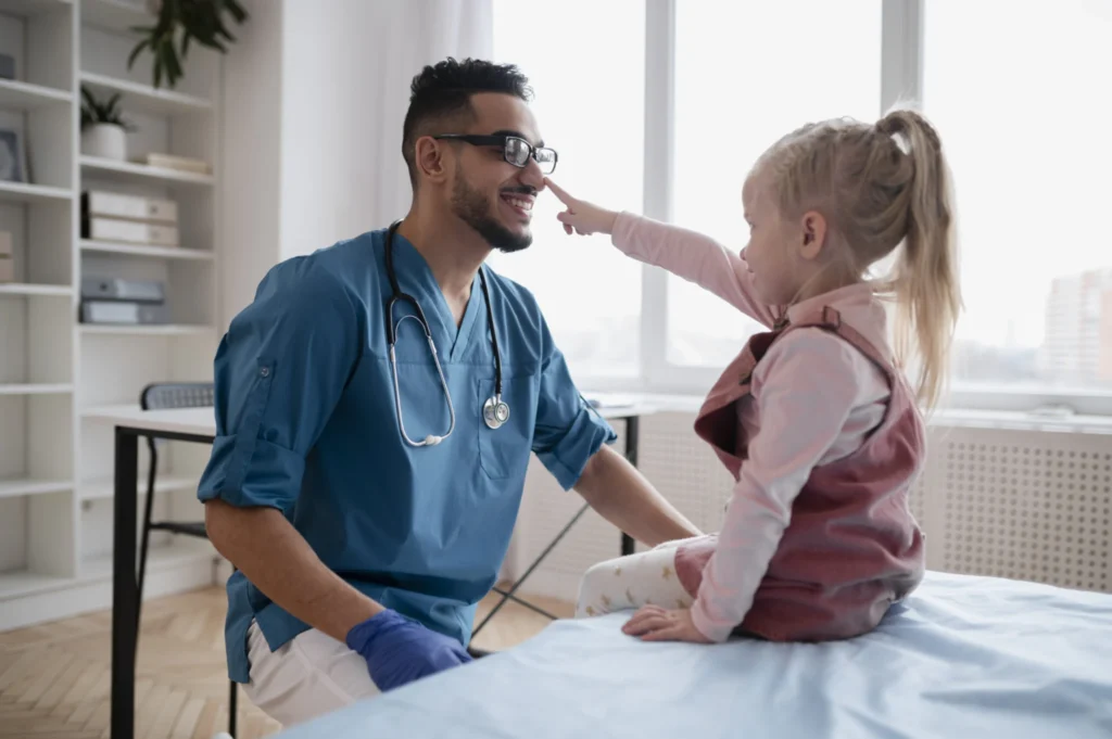 Private duty nurse providing compassionate pediatric care during a quality nursing placement visit